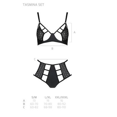 Комплект білизни Passion TASMINA SET L/XL black, ліф, високі трусики з корсетом ззаду