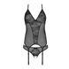 Корсет с пажами Passion URSULA CORSET XXL/XXXL, Black, трусики с ажурным декором и открытым шагом, Черный