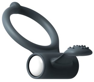 Ерекційне кільце Dorcel Power Clit Black V2 з вібрацією та язичком з щіточкою, Чорний, Чорний