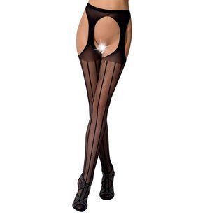 Сітчасті панчохи-стокінги Passion S018 One Size, Black, імітація пояса, сітка з вертикальними смужка, Чорний, Універсальний