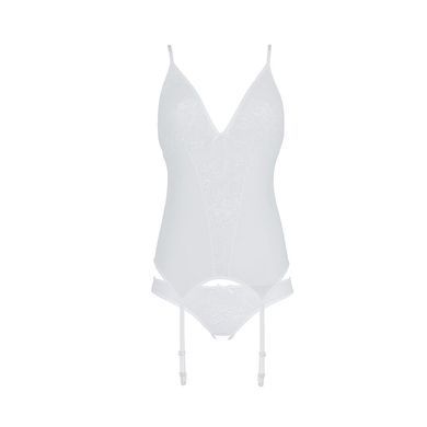 Корсет с пажами Passion URSULA CORSET L/XL, White, трусики с ажурным декором и открытым шагом, Белый