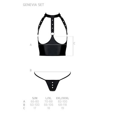 Комплект білизни з відкритими грудьми Passion GENEVIA SET WITH OPEN BRA XXL/XXXL black, корсет, стрі