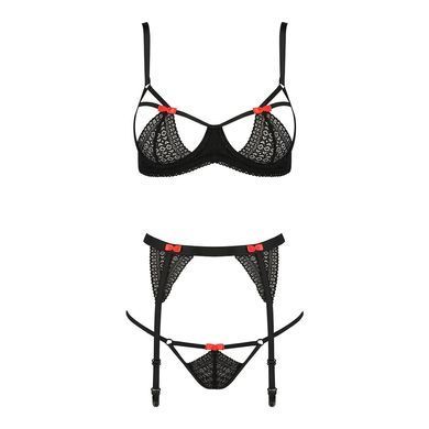 Распродажа!!! Комплект белья PERDITA SET black L/XL - Passion: стрэпы: лиф, стринги и пояс для чулок, L/XL, L/XL