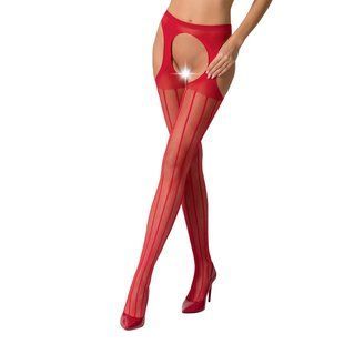 Сітчасті панчохи-стокінги Passion S018 One Size, Red, імітація пояса, сітка з вертикальними смужками, Червоний, Універсальний