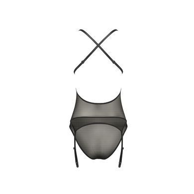 Корсет з декольте Passion ERZA CORSET S/M, black, пажі, трусики, напівпрозорий, S/M, S/M