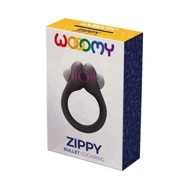 Эрекционное виброкольцо Wooomy Zippy, 1 виброрежим, диаметр 3–4,2 см, Черный