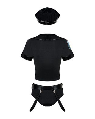 Эротический костюм полицейского Obsessive Police set S/M, black, топ, шорты, кепка, пояс, портупея