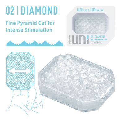 Унісекс-стимулятор Tenga UNI Diamond, білий, із зубчастим рельєфом, лубрикант у комплекті
