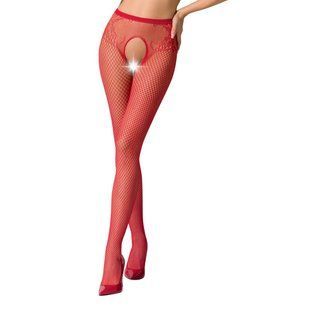 Сітчасті колготки-бодістокінги Passion S019 One Size, Red, імітація трусиків, відкритий доступ, Червоний, Універсальний
