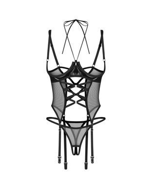 Корсет Obsessive Dominna cupless corset & crotchless thong L/XL