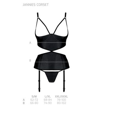 Корсет з відкритими грудьми Passion JANNIES CORSET L/XL black, стрінги в наборі