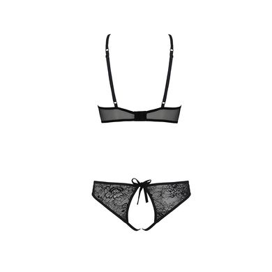 Комплект: бра, трусики с ажурным декором и открытым шагом Ursula Set black S/M — Passion, Черный