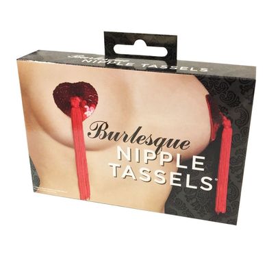 Пэстис - стикини Burlesque Nipple Tassels, наклейки на соски, блестящие сердечки с кисточками, Червоний