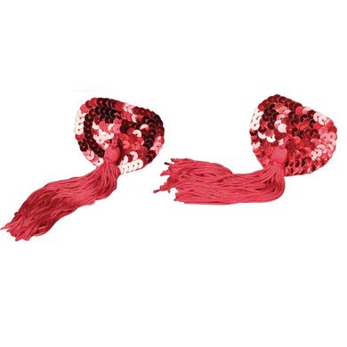 Пэстис - стикини Burlesque Nipple Tassels, наклейки на соски, блестящие сердечки с кисточками, Красный