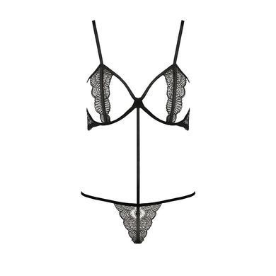 Комплект білизни Passion Exclusive QUENTRIS BIKINI S/M, black, стрінги і напіввідкритий ліф, S/M, S/M