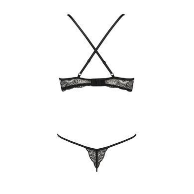 Комплект білизни Passion Exclusive QUENTRIS BIKINI S/M, black, стрінги і напіввідкритий ліф, S/M, S/M