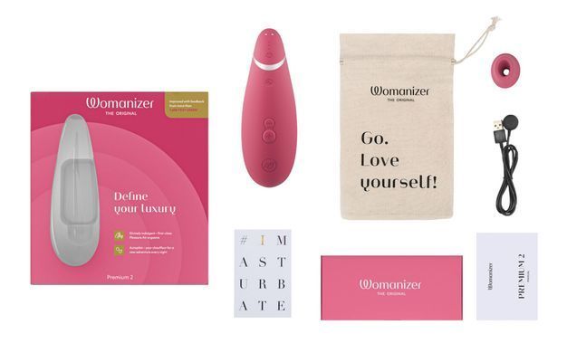 Вакуумний кліторальний стимулятор Womanizer Premium 2 - Raspberry, функції Autopilot та Smart Silence