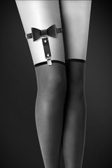 Гартер на ногу Bijoux Pour Toi - WITH BOW Black, сексуальная подвязка с бантиком, экокожа, Черный