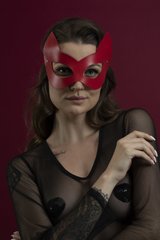 Маска кішечки Feral Feelings - Kitten Mask, натуральна шкіра, червона