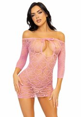 Сукня-сітка з сердечками Leg Avenue Heart net mini dress Pink, зав’язки, відкриті плечі, one size
