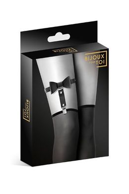 Гартер на ногу Bijoux Pour Toi - WITH BOW Black, сексуальная подвязка с бантиком, экокожа, Черный