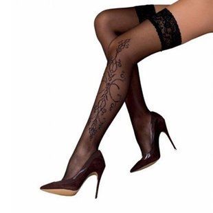 Чорні панчохи з ефектом тату Passion ST111 5 (20 den), nero, 5 - XXL