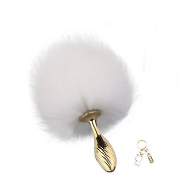 Металева анальна пробка Кролячий хвост LOCKINK SEVANDA White Bunny-Tail Anal Pear-shape Plug