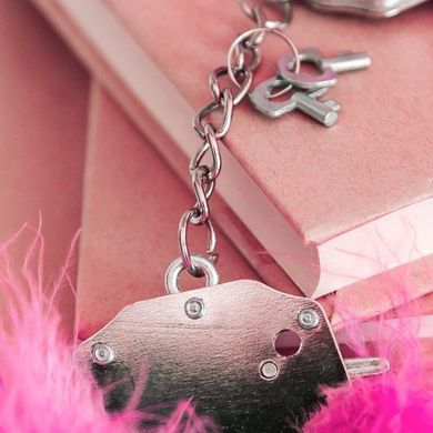 Наручники металеві Adrien Lastic Handcuffs Pink з рожевою пухнастою обробкою, Рожевий, Рожевий