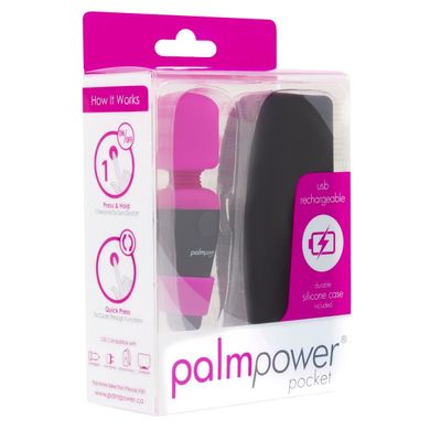 Мінівібромасажер PalmPower Pocket із чохлом на блискавці, водостійкий, перезаряджуваний, довжина 9 с, Розовый/черный