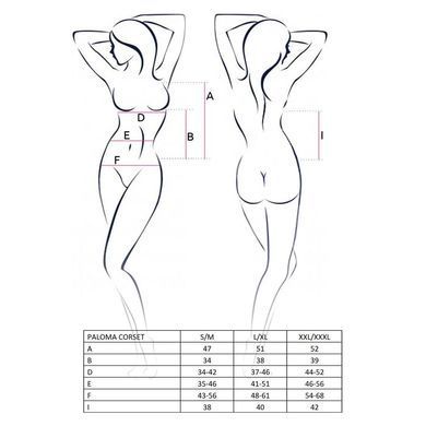 Корсет-сорочка з пажами Passion PALOMA CORSET XXL/XXXL, white, трусики, напівпрозорий, Білий, XXL/XXXL, Білий