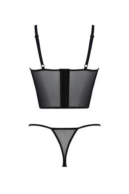 Комплект Passion KERRIA SET black, XXL/XXXL сетка+кружево, бюстье и стринги