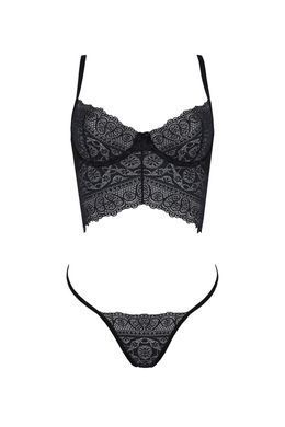 Комплект Passion KERRIA SET black, XXL/XXXL сетка+кружево, бюстье и стринги