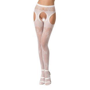 Сексуальні колготки-бодістокінги Passion S022 One Size, White, імітація панчіх і пояса з гартерами, Білий, Універсальний