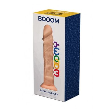 Фалоімітатор Wooomy Booom, з присоскою, сумісний з трусиками для страпона, 19,3х4,3 см, Тілесний