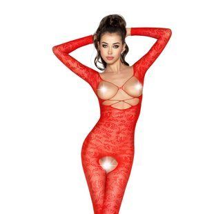 Бодистокинг Passion BS031 red, комбинезон с открытой грудью, Красный, Универсальный, Красный