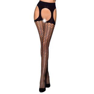 Еротичні колготки Passion TIOPEN 004 1/2 (fishnet 40 den), nero, імітація панчох і пояса, Чорний, 1/2