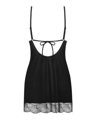 Пеньюар Obsessive Lobellis chemise & thong, M/L, черный, кружевная отделка, стринги в комплекте