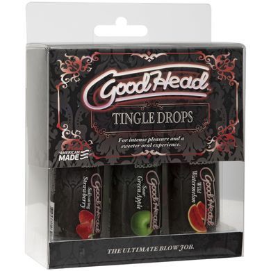 Набір крапель для мінету Doc Johnson GoodHead Tingle Drops, 3х29,5 мл, кавун, зелене яблуко, полуниця