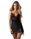 Пеньюар Obsessive Lobellis chemise & thong, M/L, черный, кружевная отделка, стринги в комплекте